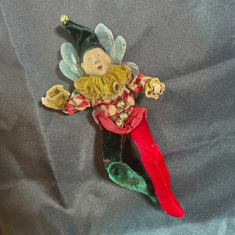 Mark Roberts‎ Christmas Fairy Elf Ornament Harlequin Jester Velvet Wings Decor